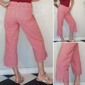 Vintage red and white striped wide leg Capri jeans